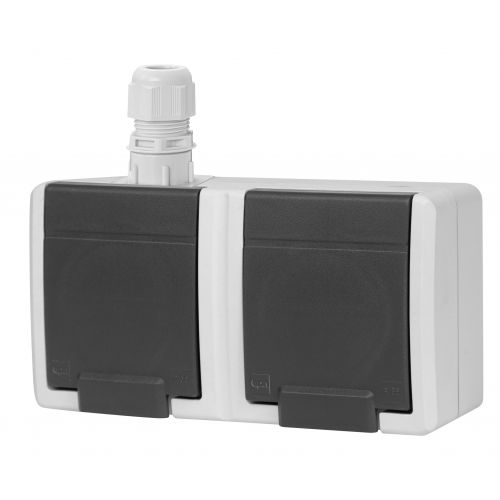 AQUANT 2K gniazdo natynkowe podwójne z uziemieniem 2x2P+Z poziom IP 65 - kolor szary 7035/7016 - 1728298634_5042-65 - m/20285417/1728298634-5042-65.jpg