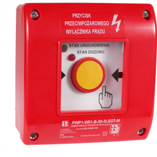 Ręczny przycisk ppoż wyłącznika prądu PWP 1Z 1R 2LED zielony/czerwony 230V CNBOP SPAMEL - PWP1_cert_1 - m/20933400/pwp1-cert-1.png