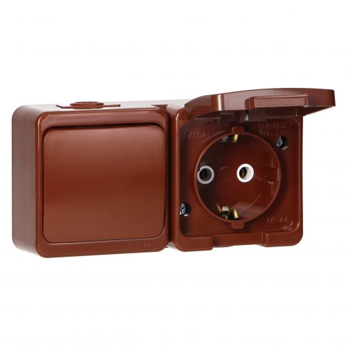 Gniazdo pojedyncze 2P+Z bryzgood. SCHUKO z klapką w kol.wyrobu + Łącznik 1-biegunowy IP44, SMART, br - GWN17S_5907522056025_2D_0001_large - m/21782290/gwn17s-5907522056025-2d-0001-large.jpg