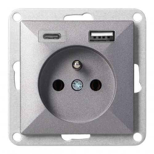 Gniazdo pojedyncze podtynkowe 2P+Z z ładowarką USB A+C Pearl, 16A, 250V, PT-16P/USB, antracyt - 5904988915798_20250629015940 - m/22242502/5904988915798-20250629015940.jpg