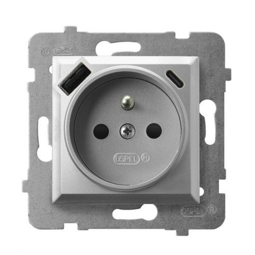ARIA Gniazdo pojedyncze z uziemieniem z przesłonami torów prądowych z ładowarką USB A+C kolor srebro GP-1UZPUSBAC/m/18 OSPEL - gp-1uzpusbac_m_18 - m/22584129/gp-1uzpusbac-m-18.jpg