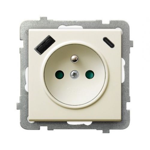 SONATA Gniazdo pojedyncze z uziemieniem z przesłonami torów prądowych z ładowarką USB A+C kolor ecru GP-1RZPUSBAC/m/27 OSPEL - gp-1rzpusbac_m_27 - m/22584153/gp-1rzpusbac-m-27.jpg