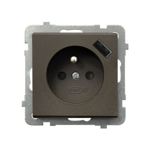 SONATA Gniazdo pojedyncze z uziemieniem z przesłonami torów prądowych z ładowarką USB A+C kolor czekoladowy metalik GP-1RZPUSBAC/m/40 OSPEL - gp-1rzpusb_m_40 - m/22584157/gp-1rzpusb-m-40.jpg