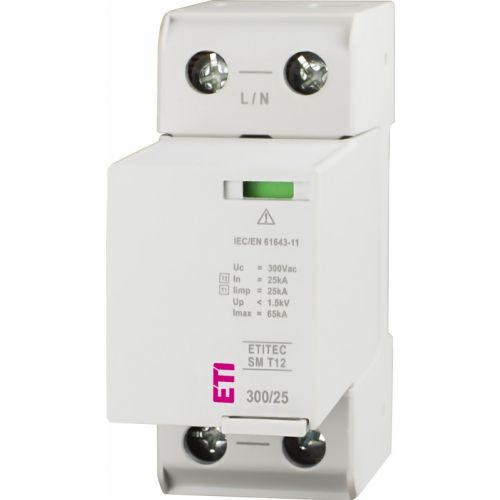 Ogranicznik przepięć T1+T2 (B+C) - bez prądu upływu ETITEC SM T12 300/25 1+0 002440738 ETI - 002440738_MIDDLE_photo - m/23213650/002440738-middle-photo.jpg