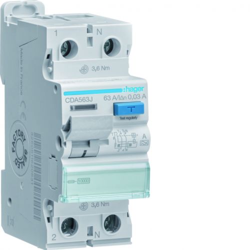 RCCB Wyłącznik różnicowoprądowy 1P+N 63A 30mA 10kA typ A CDA563J HAGER - CDA563J - m/23346968/cda563j.jpg