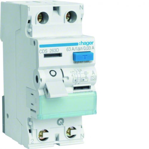 RCCB Wyłącznik różnicowoprądowy 1P+N 63A 30mA Typ A QuickConnect HAGER - CDS263D - m/23352708/cds263d.jpg