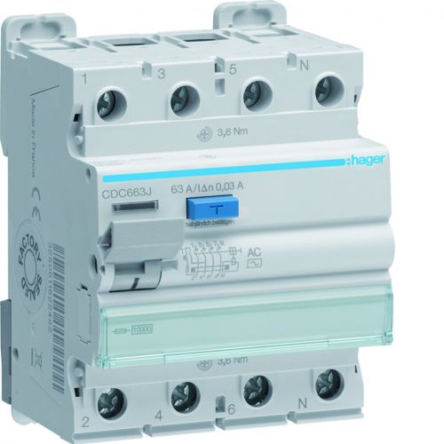 RCCB Wyłącznik różnicowoprądowy 3P+N 63A 30mA 10kA AC - CDC663J - m/23379444/cdc663j.jpg