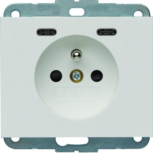 K.1 Gniazdo z uziemieniem z ładowarką USB C+C 20W PD, biały połysk - 48167009 - m/23389245/48167009.jpg