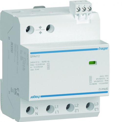 SPD Ogranicznik przepięć T1+T2+T3 kombinowany 3+1 TN-S/TT Iimp=50kA z stykiem SPA412 HAGER - SPA412 - m/23402139/spa412.jpg