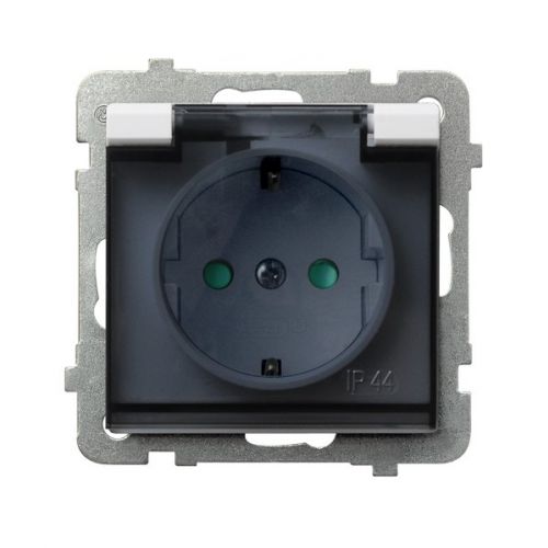 SONATA Gniazdo bryzgoszczelne z uziemieniem schuko IP44 z przesłonami torów prądowych klapka przezroczysta kolor biały mat GPH-1RSP/m/75/d OSPEL - gph-1rsp_m_00_d - m/23615878/gph-1rsp-m-00-d.jpg