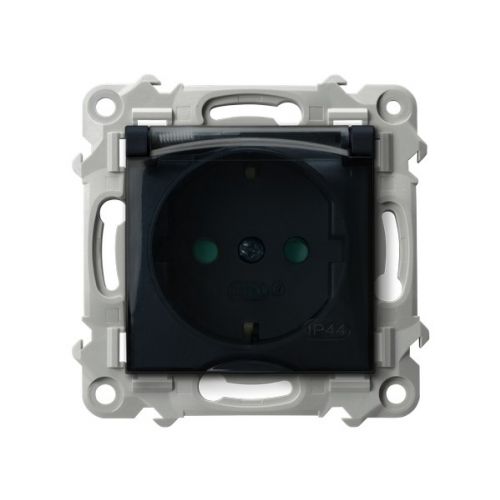 SZAFIR Gniazdo bryzgoszczelne z uziemieniem schuko IP44 klapka przezroczysta z przesłonami torów prądowych kolor czarny metalik GPH-1ZSP/m/33/d OSPEL - gph-1zsp_m_33_d - m/23615955/gph-1zsp-m-33-d.jpg