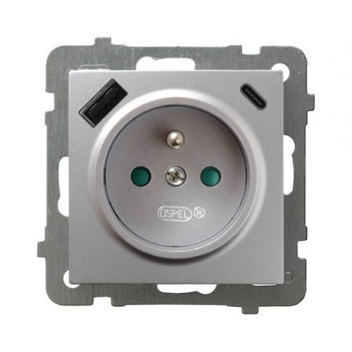Gniazdo pojedyncze z uziemieniem z ładowarką A+C AS SREBRO - gp-1gzpusbac_m_18 - m/23616017/gp-1gzpusbac-m-18.jpg