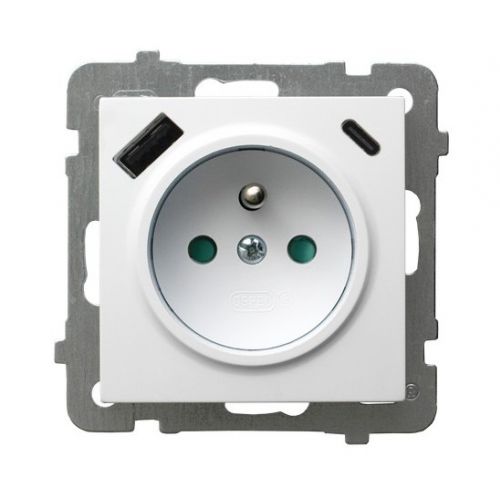 AS ANTYBAKTERYJNY Gniazdo pojedyncze z uziemieniem z przesłonami z ładowarką USB A+C  produkt zawiera nanocząsteczki srebra kolor biały GP-1GAZPUSBAC/m/00 OSPEL - gp-1gzpusbac_m_00 - m/23616021/gp-1gzpusbac-m-00.jpg