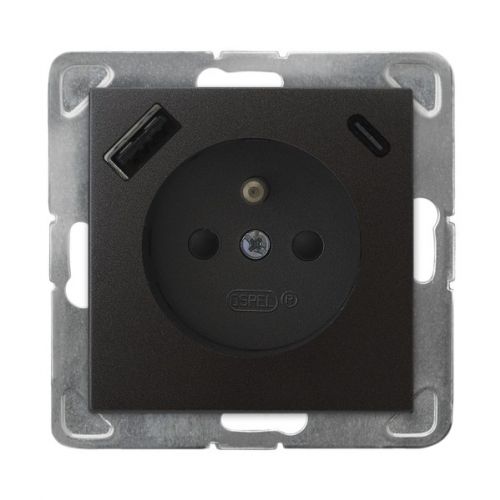 IMPRESJA Gniazdo pojedyncze z uziemieniem z przesłonami torów prądowych z ładowarką USB A+C kolor antracyt GP-1YZPUSBAC/m/50 OSPEL - gp-1yzpusbac_m_50 - m/24348996/gp-1yzpusbac-m-50.jpg