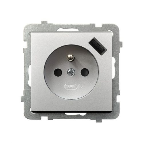 SONATA Gniazdo pojedyncze z uziemieniem z przesłonami torów prądowych z ładowarką USB A+C kolor srebro mat GP-1RZPUSBAC/m/38 OSPEL - gp-1rzpusb_m_38 - m/24349014/gp-1rzpusb-m-38.jpg