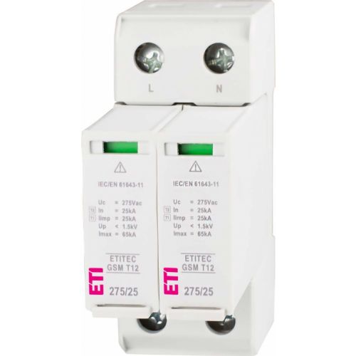 Ogranicznik przepięć T1+T2 (B+C) - iskiernik ETITEC GSM T12 275/25 2+0 002440604 ETI - 002440604_MIDDLE_photo - m/24382495/002440604-middle-photo.jpg