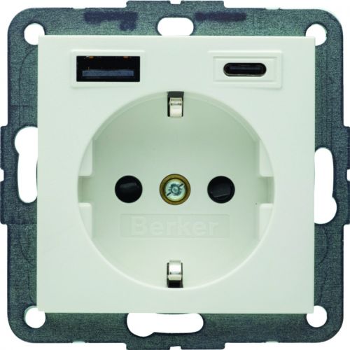 B.x Gniazdo SCHUKO z ładowarką USB A+C 20W PD, biały mat HAGER - 48141909 - m/24709666/48141909.jpg