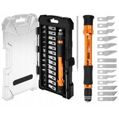 Nóż precyzyjny skalpel z wymiennym ostrzem zestaw w pudełku 14 szt. NEO GTX - noz-precyzyjny-skalpel-z-wymiennym-ostrzem-zestaw-w-pudelku-14-szt-neo.jpg