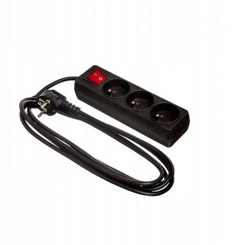 Przedłużacz listwa sieciowa zasilająca włącznik 3 gniazda 3x1mm2 czarny 3mb ELCAN - przedluzacz-domowy-sieciowy-3-gniazda-3m-0-wyl.jpg