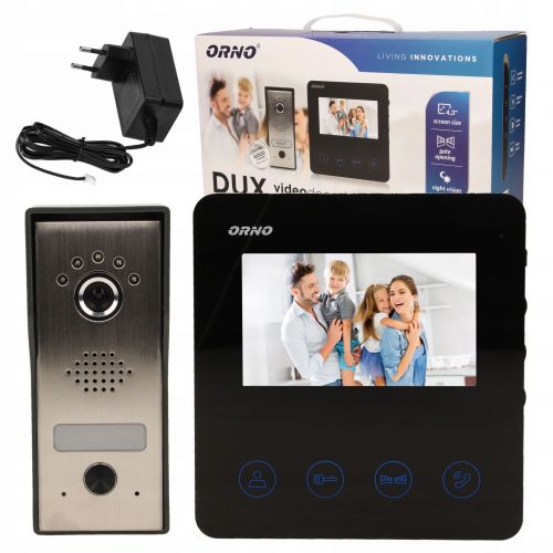 Zestaw wideodomofonowy, bezsłuchawkowy, kolor, LCD 4,3 czarny, DUX OR-VID-MT-1050 ORNO - wideodomofon-video-domofon-orno-regulacja-lcd-4-3-interkom-brama-furtka.jpg